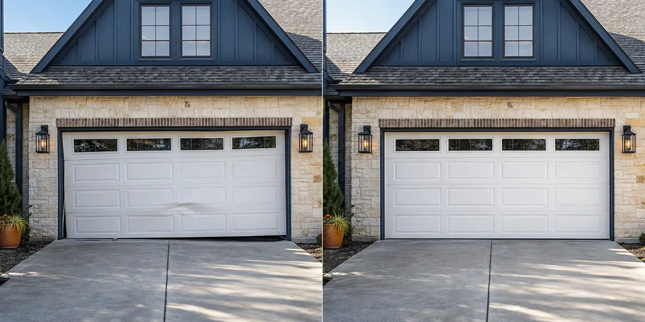 Garage door before and after professional repair